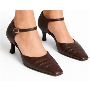 Brown Leather Kitten Heel Pump Women 7‎ 90s Y2K Preppy Classic Minimalist Office